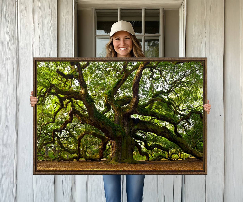 The Angel Oak Tree wall art canvas print adds elegance and charm.