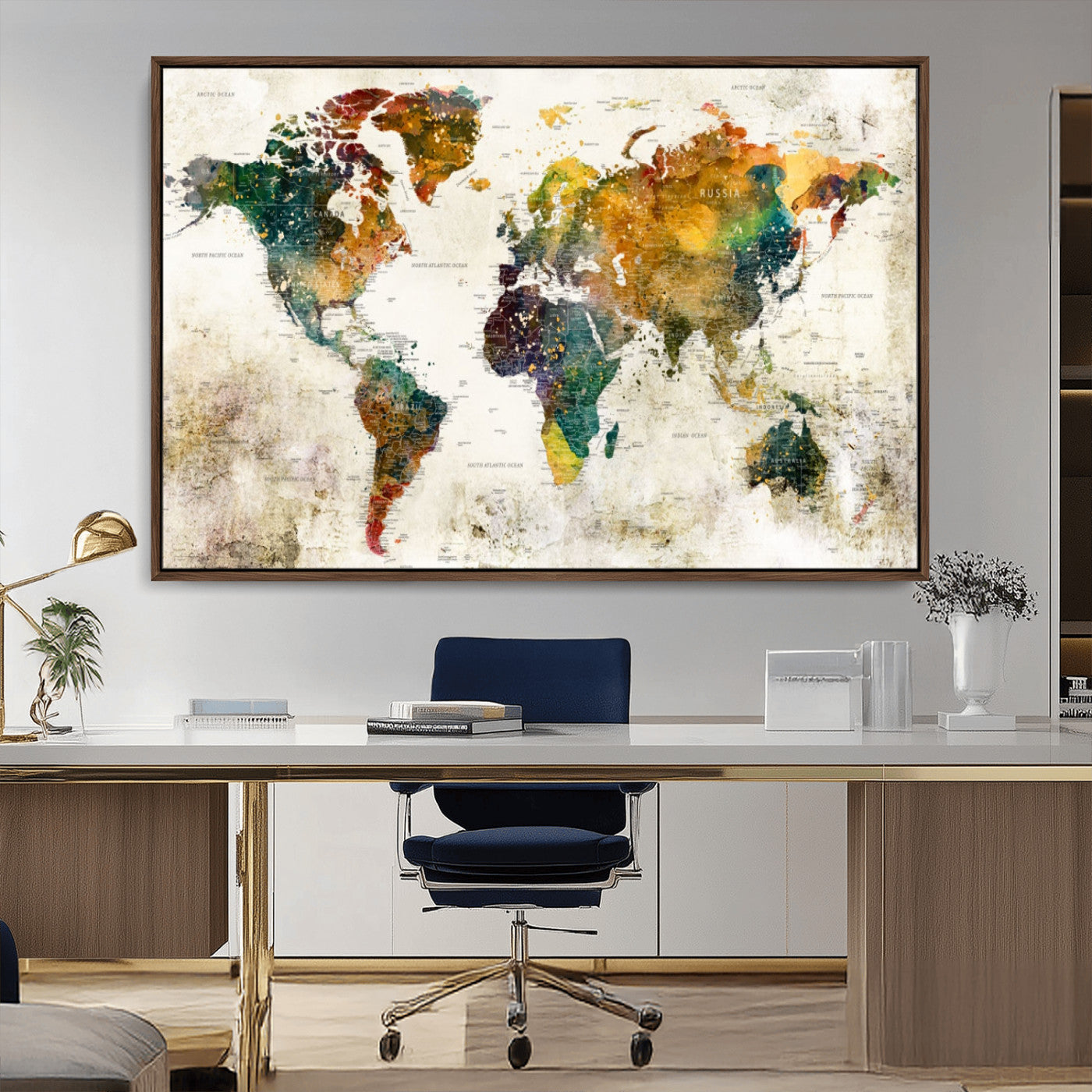 MGV-FC-36X24 - Push Pin World Map Canvas Print – Framed Wall Art for Couples to Track Their Travels – Anniversary
