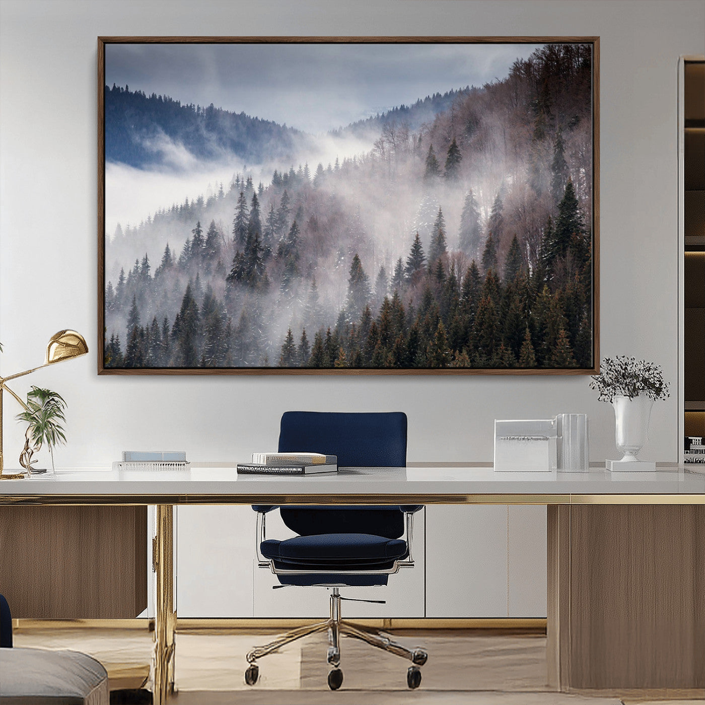 MGV-FC-36X24 - Beautiful Rising Fog in Winter Mountain Landscape - Framed Rising Fog in Winter Mountain Canvas