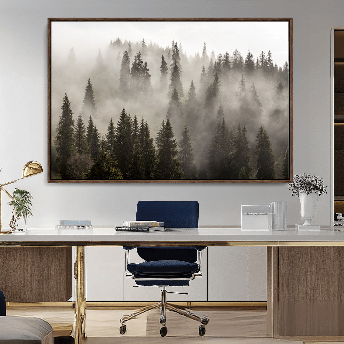 MGV-FC-36X24 - Foggy Mountain Wall Art | 3-Panel Foggy Forest and Mountain Landscape | Large Giclee Print for