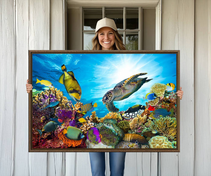 Aquatic Life Sea Turtles Fish Wall Art on canvas, perfect for adding a touch of marine beauty to your space.