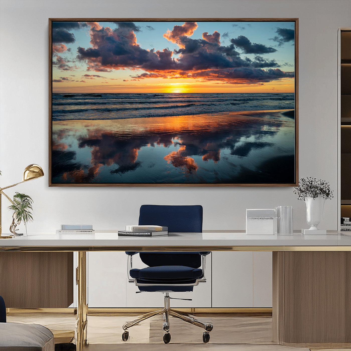 MGV-FC-36X24 - Beach Sunset Print - Stunning Ocean Canvas Artwork with Sunset Reflection Design for Elegant Home or