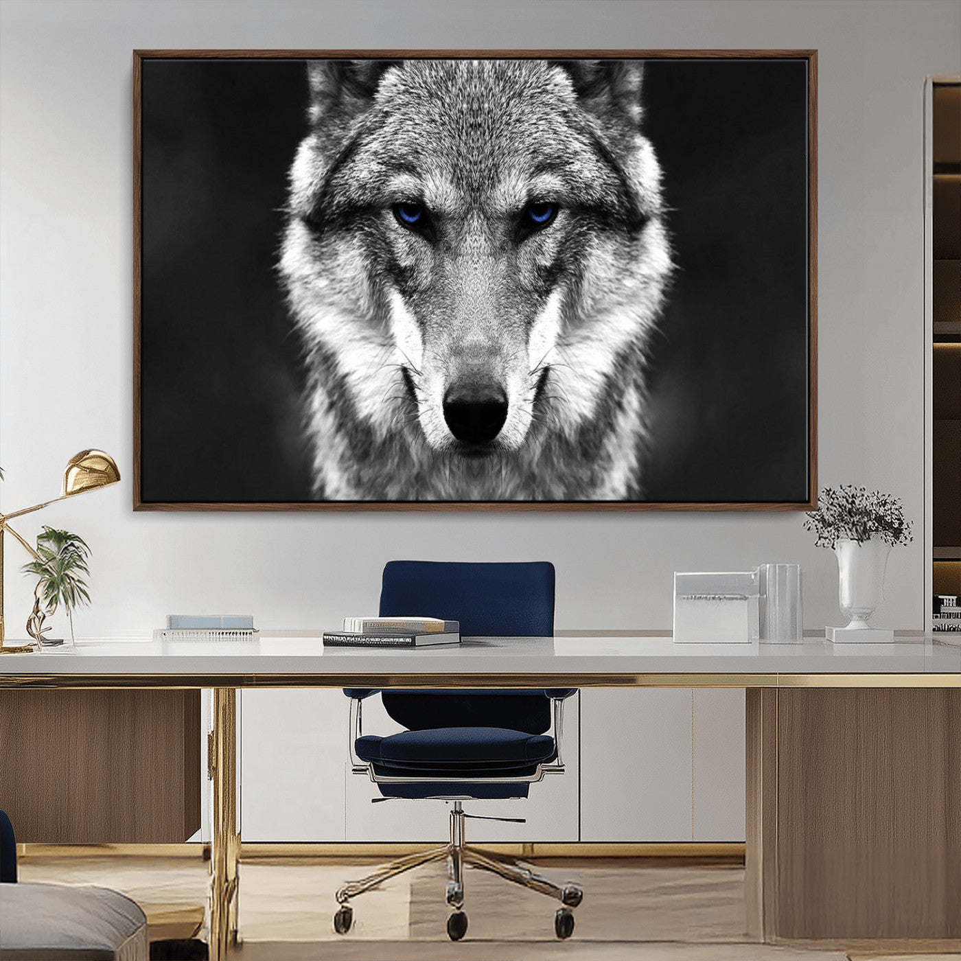 MGV-FC-36X24 - Black and White Wild Wolf Wall Art Canvas Print