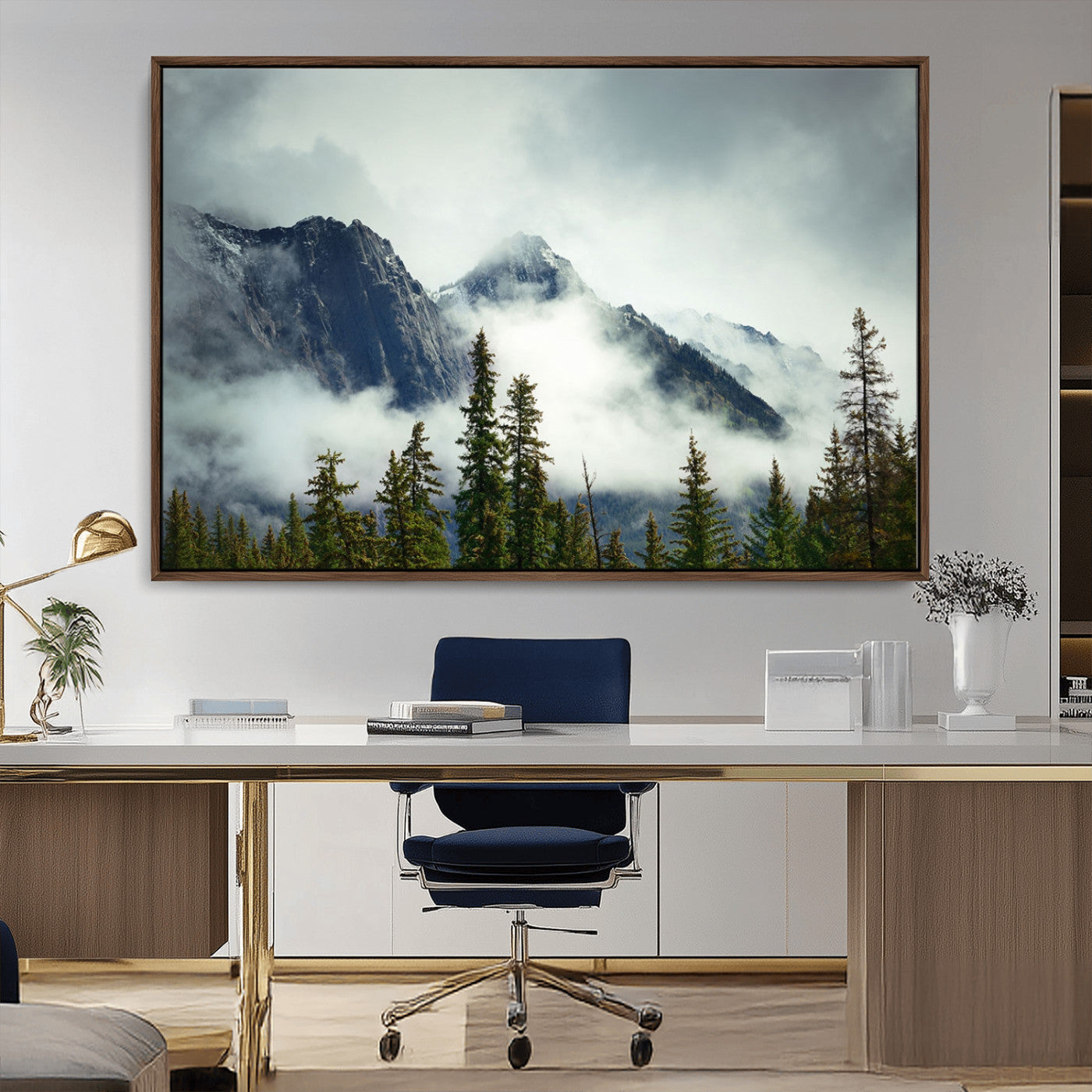 MGV-FC-36X24 - Mountain Mist Canvas Wall Art | 3-Panel Foggy Forest and Mountain Landscape | Large Giclee Print for Living Room, Office, or Cabin, Farmhouse Decor