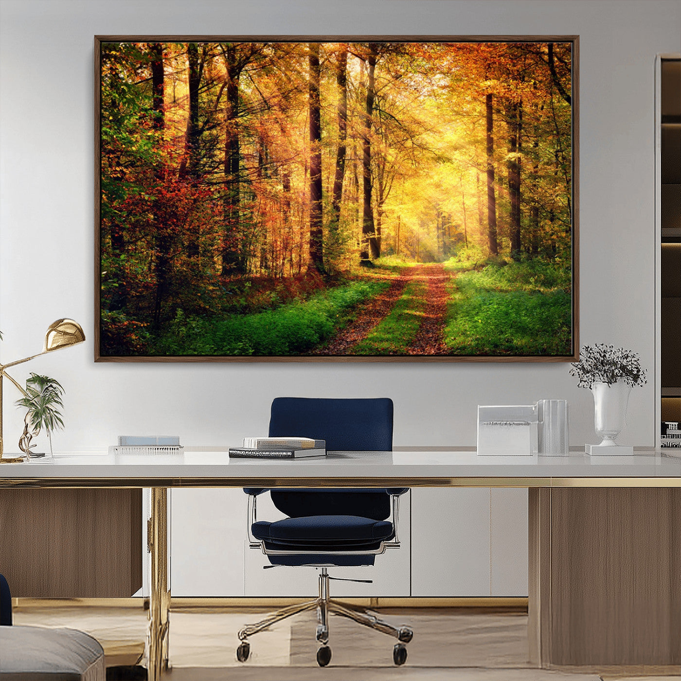 MGV-FC-36X24 - Forest Fall Wall Art Print - Sunlight Through Trees Wall Art Canvas Print