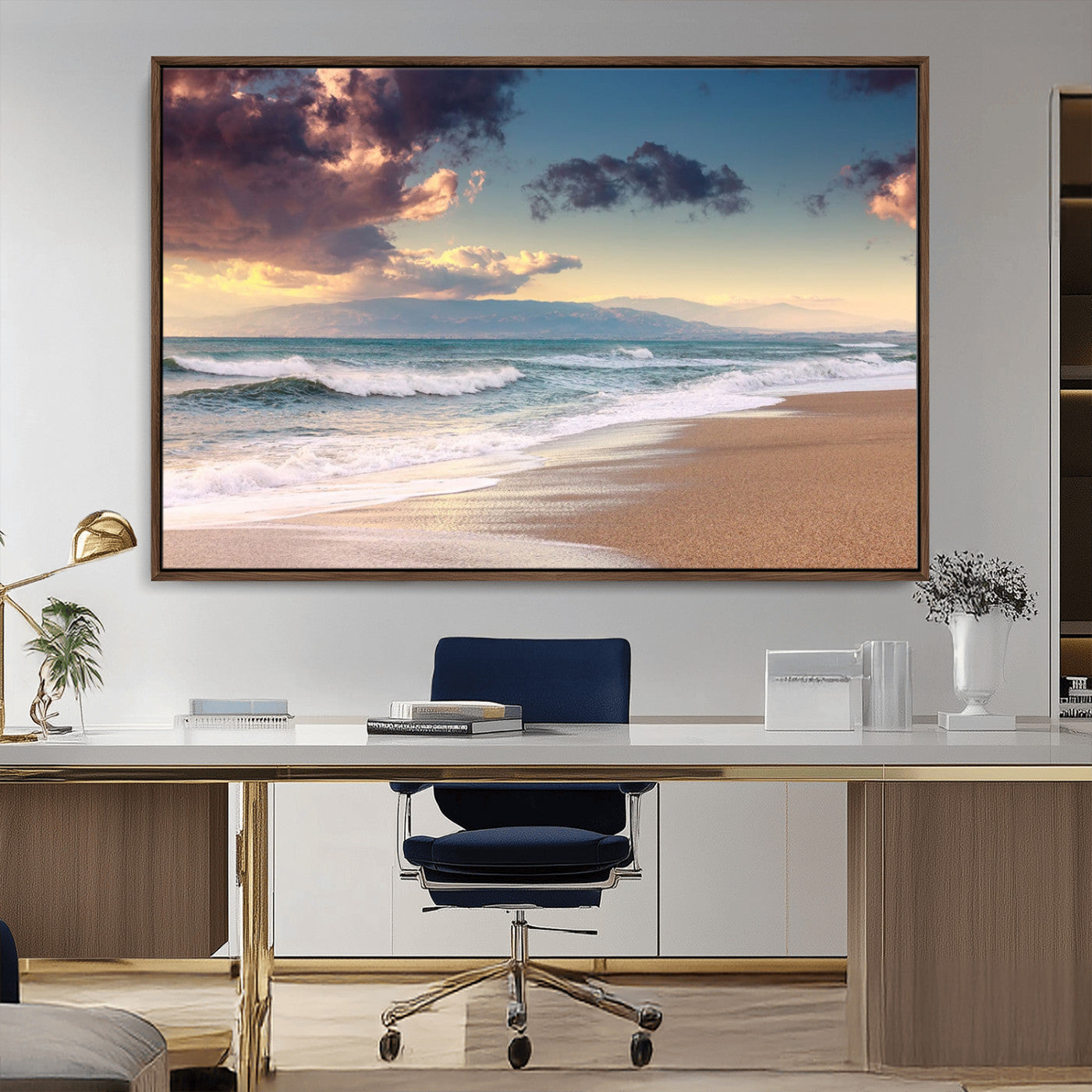 MGV-FC-36X24 - Cloudy Weather Beach Sunset Canvas Print | Sunrise Wall Art Canvas Print
