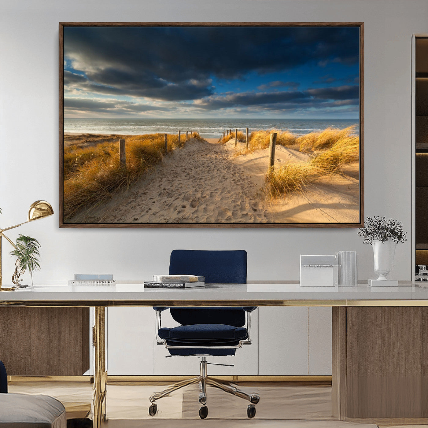 MGV-FC-36X24 - Ocean Beach Dark Clouds Wall Art Canvas Print