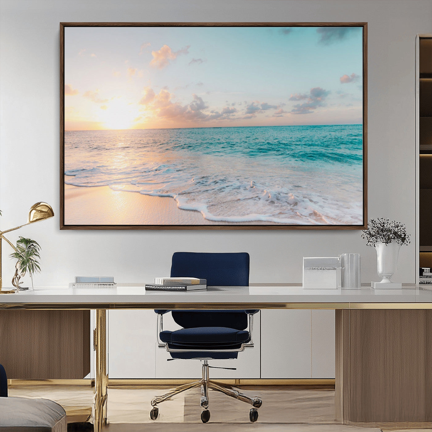 MGV-FC-36X24 - Tranquil Ocean Beach Sunset Canvas Wall Art | 3-Panel Coastal Decor