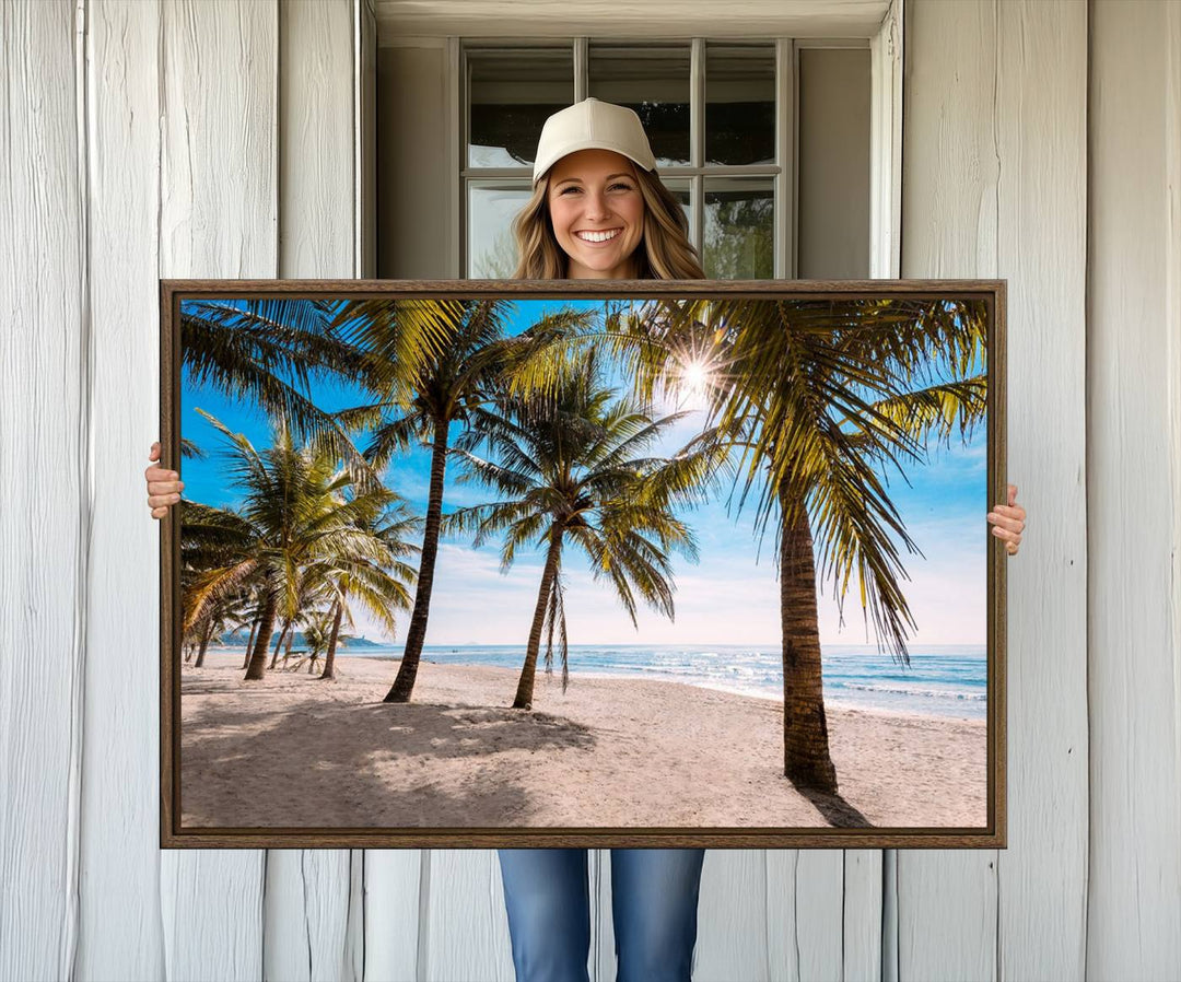 The Palm Beach Tropical Island Canvas Print is perfect wall art for a sunny beach vibe.