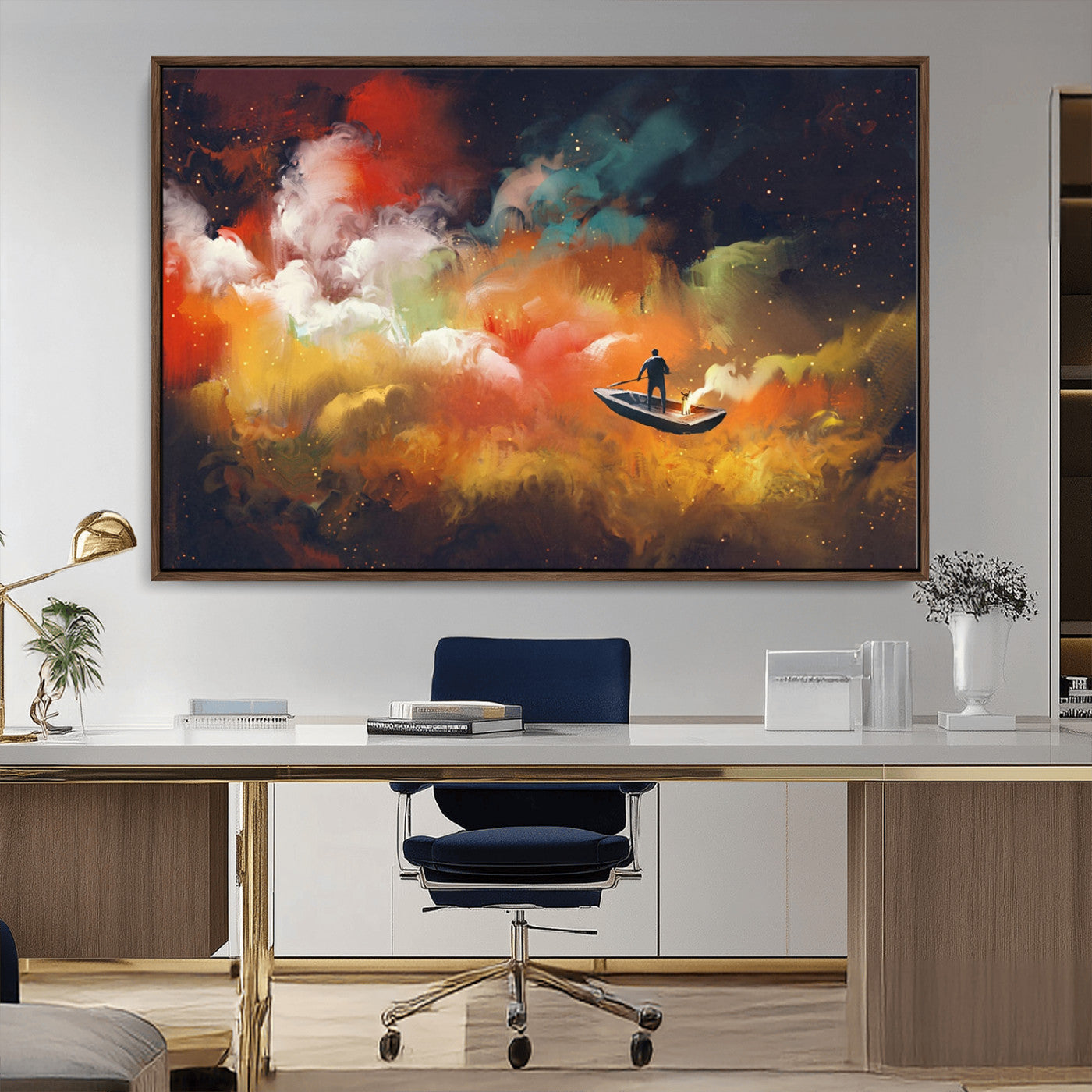 MGV-FC-36X24 - Surreal Space Adventure Canvas Wall Art – Dreamlike Abstract Galaxy Print – Framed and Ready to Hang for Living Room or Bedroom Decor