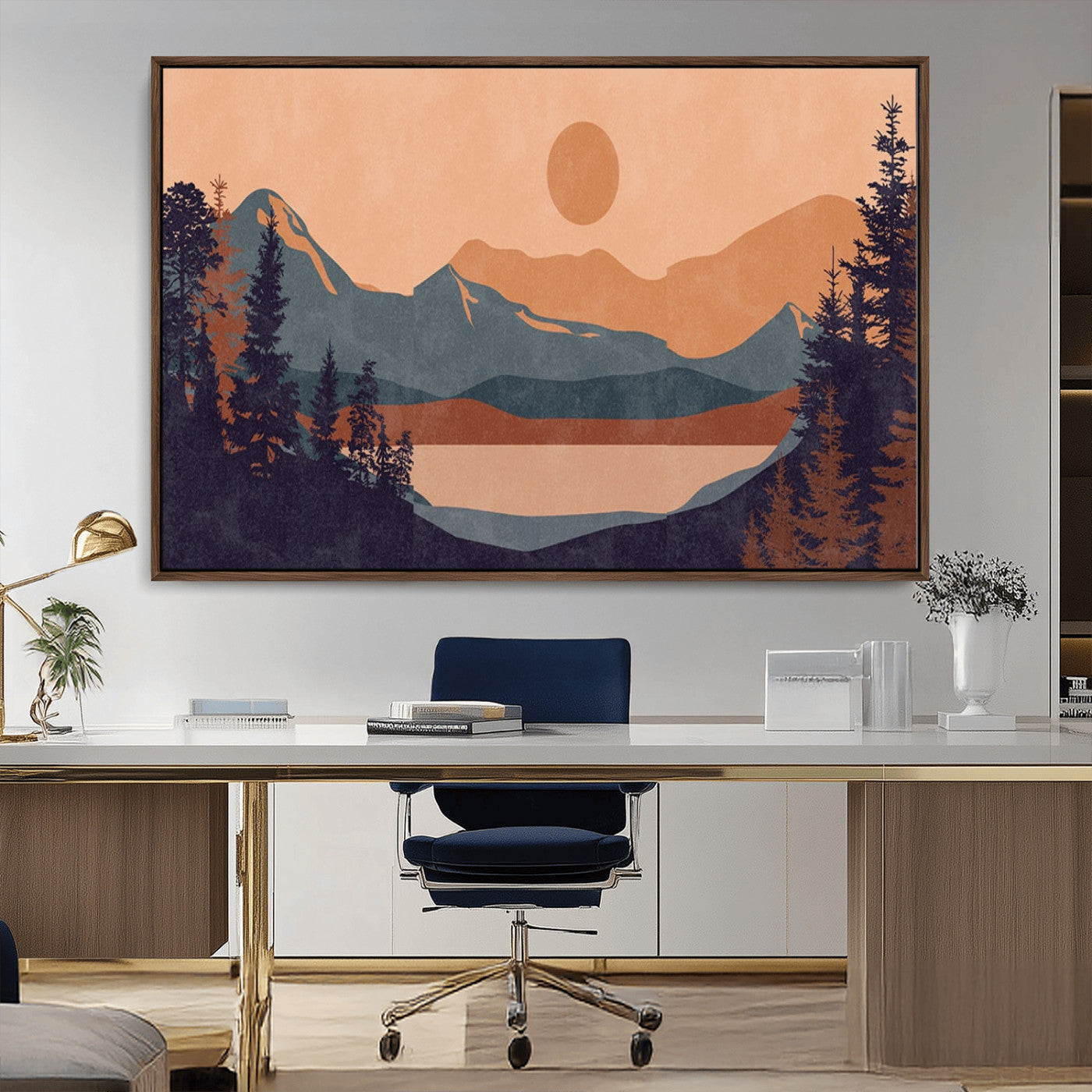 MGV-FC-36X24 - Modern Boho Sunset Canvas Print, Mountain Landscape Triptych – Giclée Canvas Art Print for Living