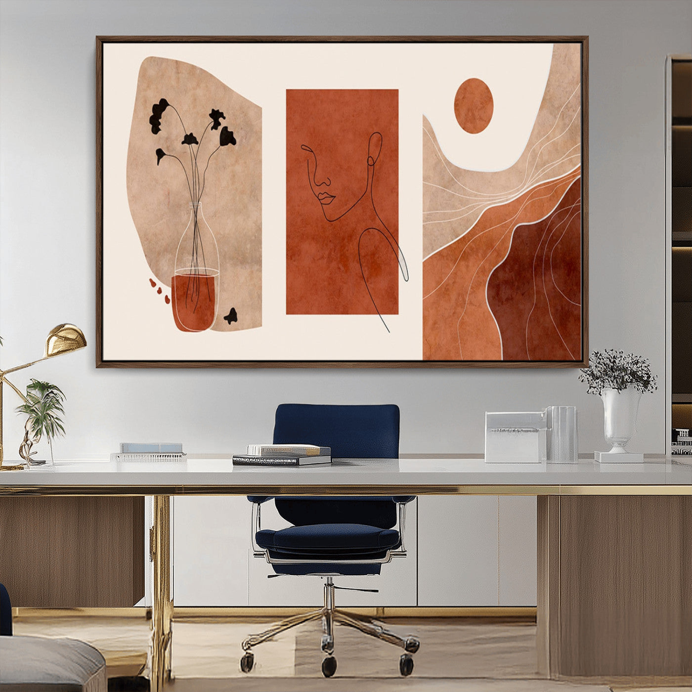 MGV-FC-36X24 - Boho Sunset Mountain Canvas Print, Modern Boho Sunset Mountain Landscape Triptych – Giclée Canvas
