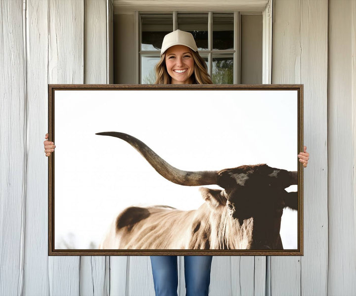 A 3-panel Texas Longhorn canvas adds a touch of rustic Western decor.