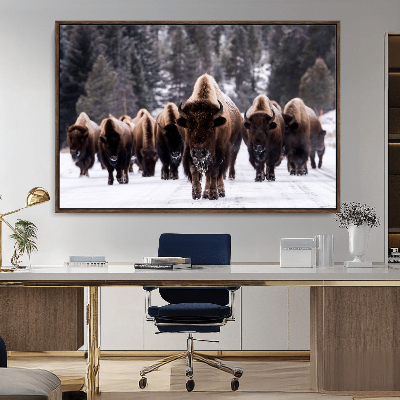 MGV-FC-36X24 - Bison Wall Art Canvas Print- Bison Herd Canvas Wall Art – Majestic Wildlife Photography – Framed and Ready to Hang Nature-Inspired Art - Buffalo Wall Art Print