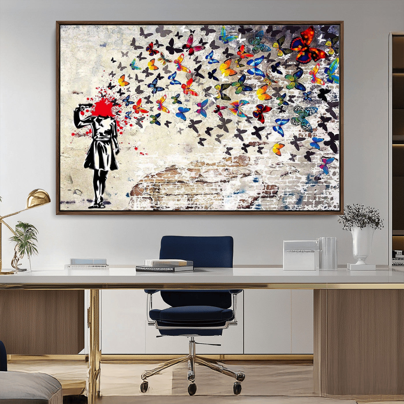 MGV-FC-36X24 - Banksy Art Butterfly Girl Explosion Canvas Art – Vibrant Urban Graffiti for Modern Interiors - Ready to Hang