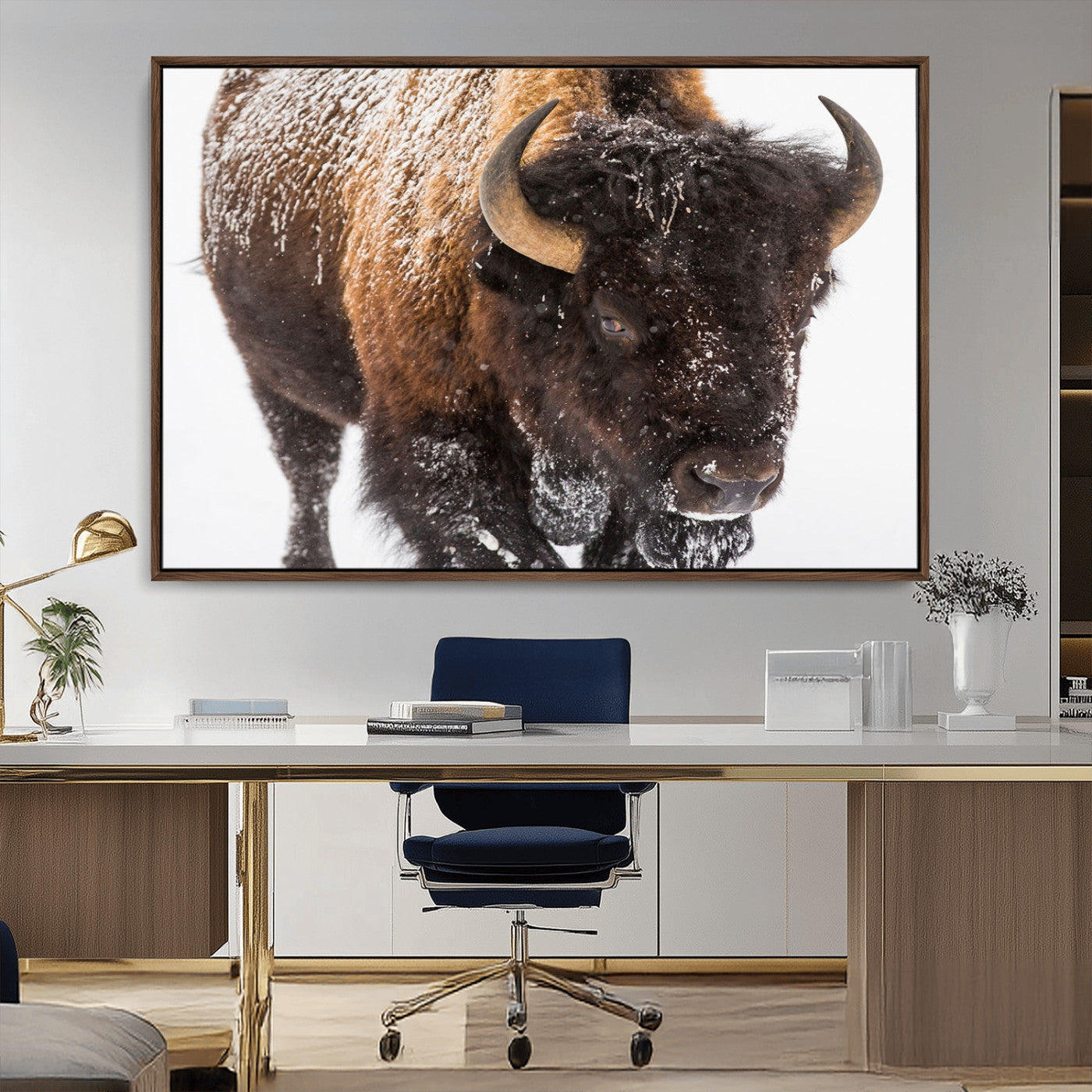 MGV-FC-36X24 - Bison Wall Art Canvas Print For Farmhouse, Wild Animal Wall Art