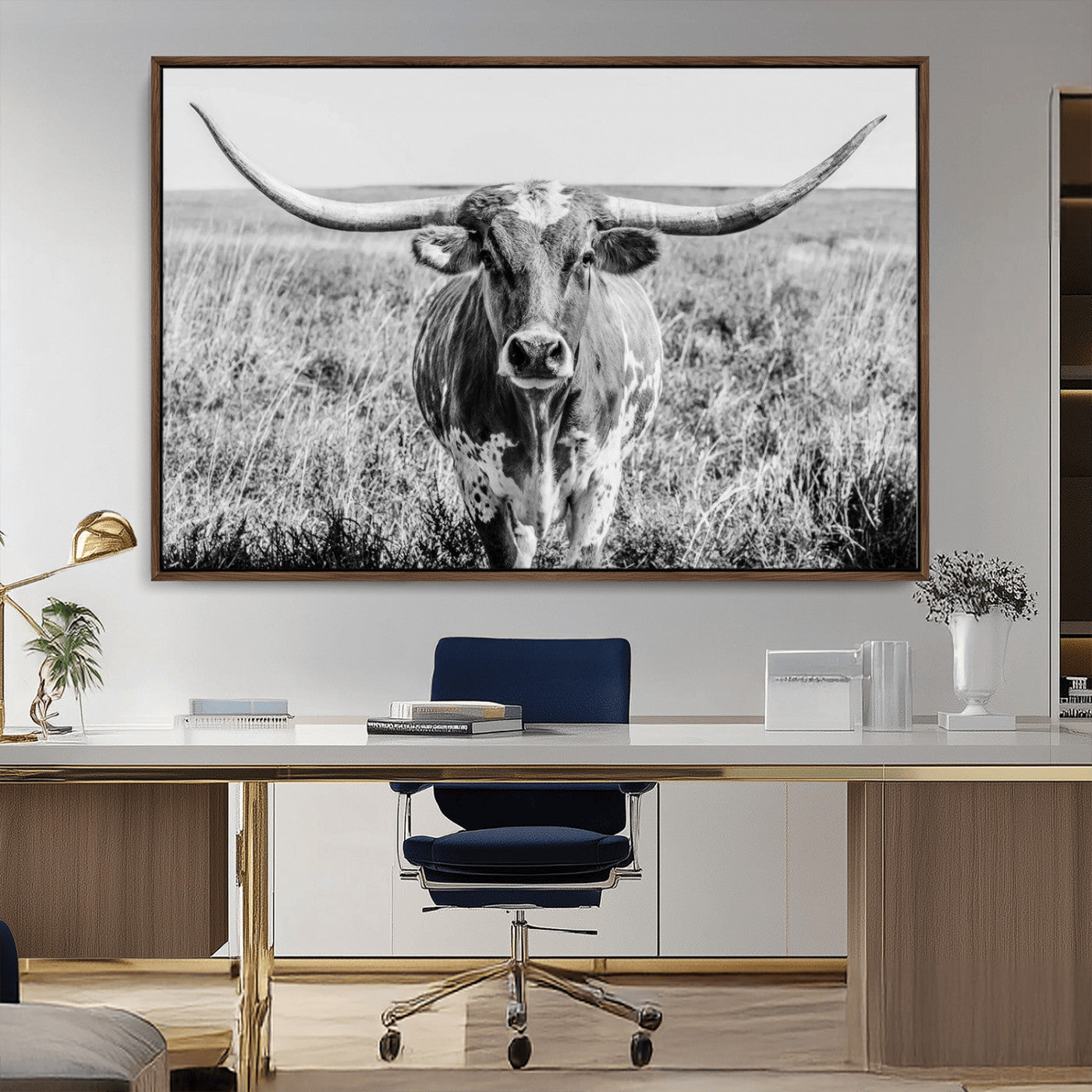 MGV-FC-36X24 - Texas Cow Longhorn Wall Art Canvas Print for Farm House Wall Decor, Farmhouse Wall Art Print