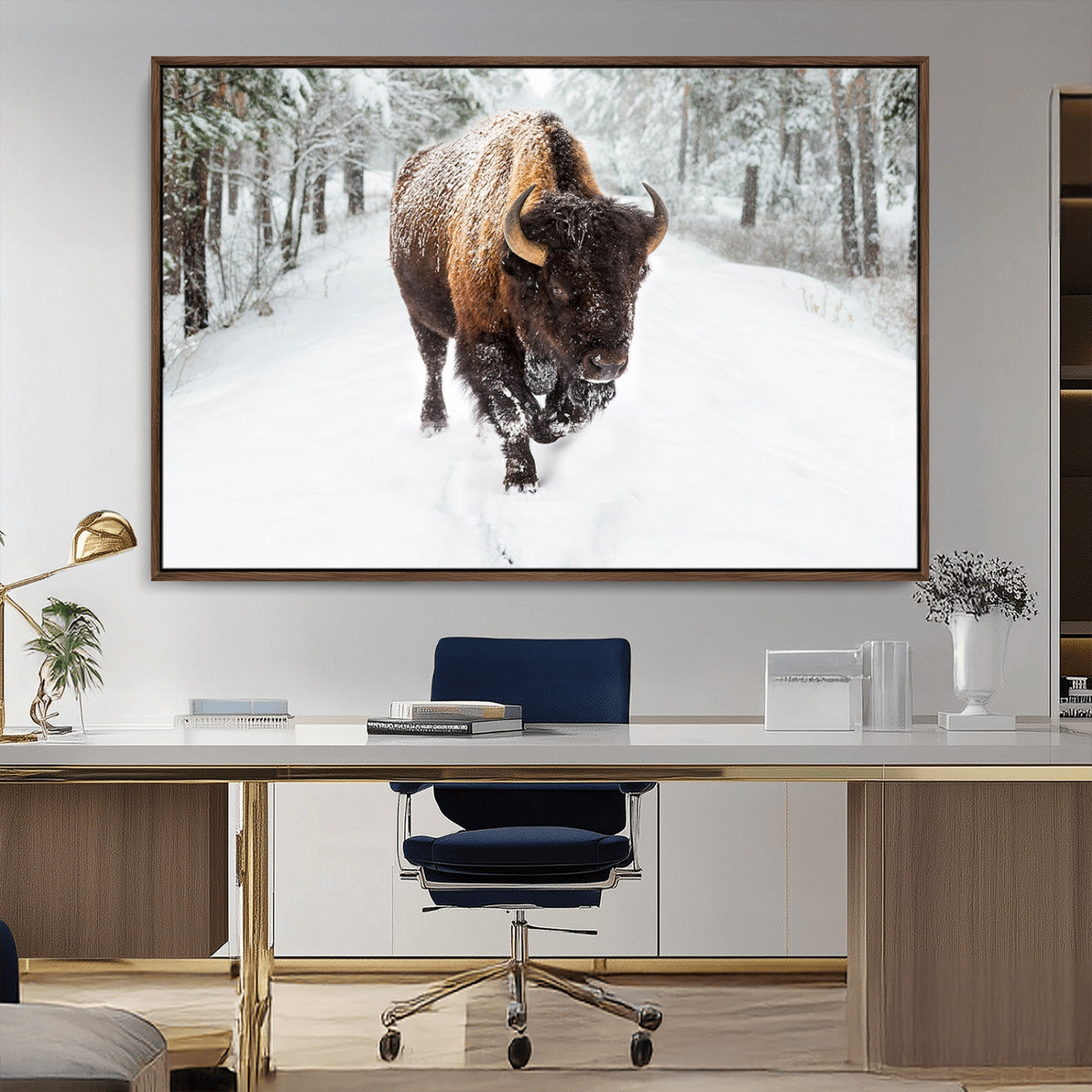 MGV-FC-36X24 - Bison Wall Art Canvas Print For Farmhouse, Animal Canvas Print, Wild Animal Wall Art