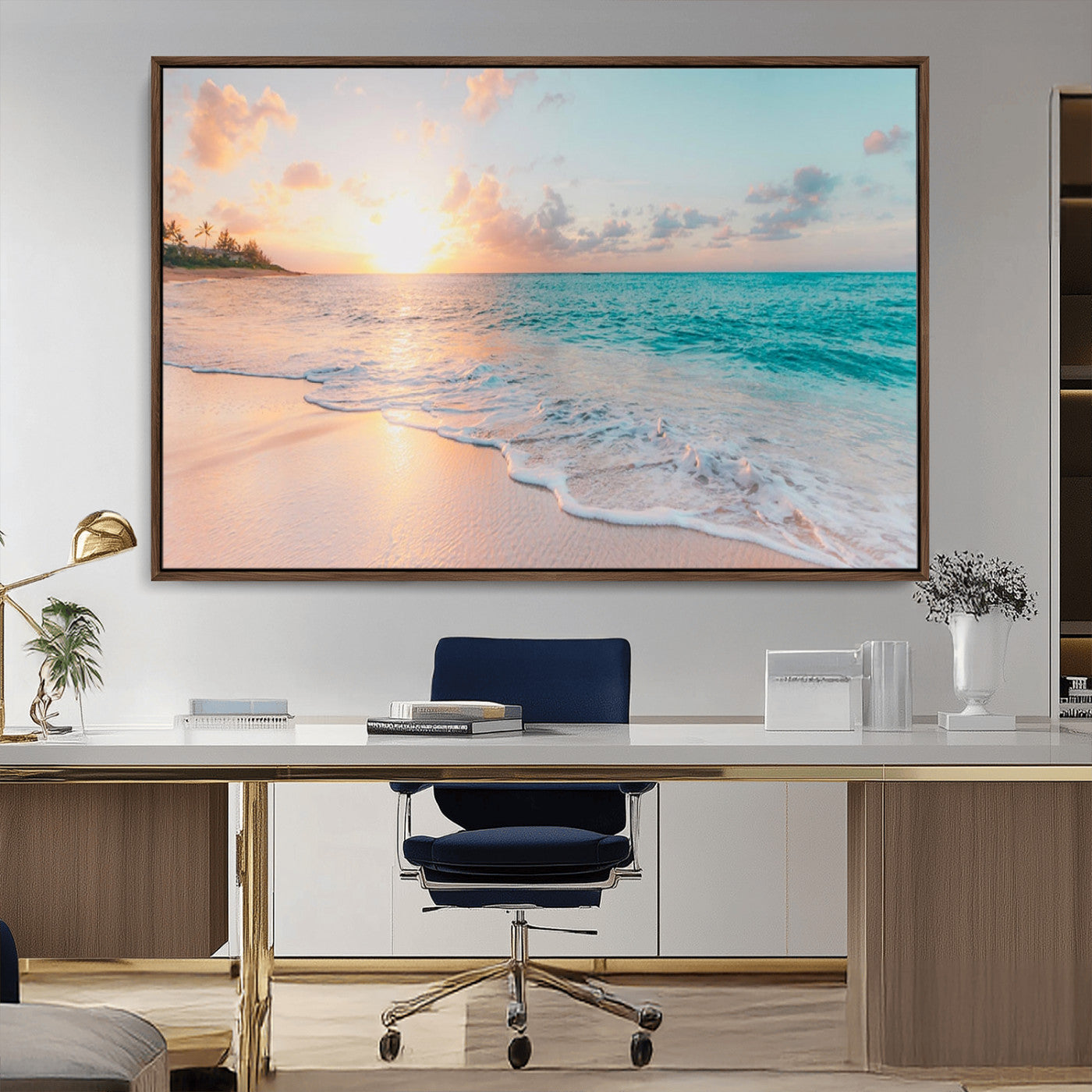 MGV-FC-36X24 - Beach Sunrise Wall Art, Coastal Seascape Canvas Print, Ocean Wave Multi-Panel Giclee, Coastal Sunset Beach Scene for Modern Decor