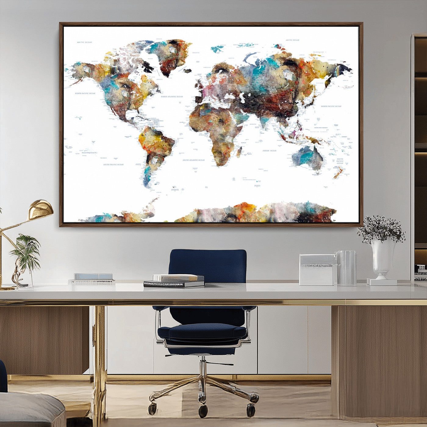 MGV-FC-36X24 - Push Pin World Map Canvas Print – Framed Wall Art for Couples to Track Their Travels – Anniversary