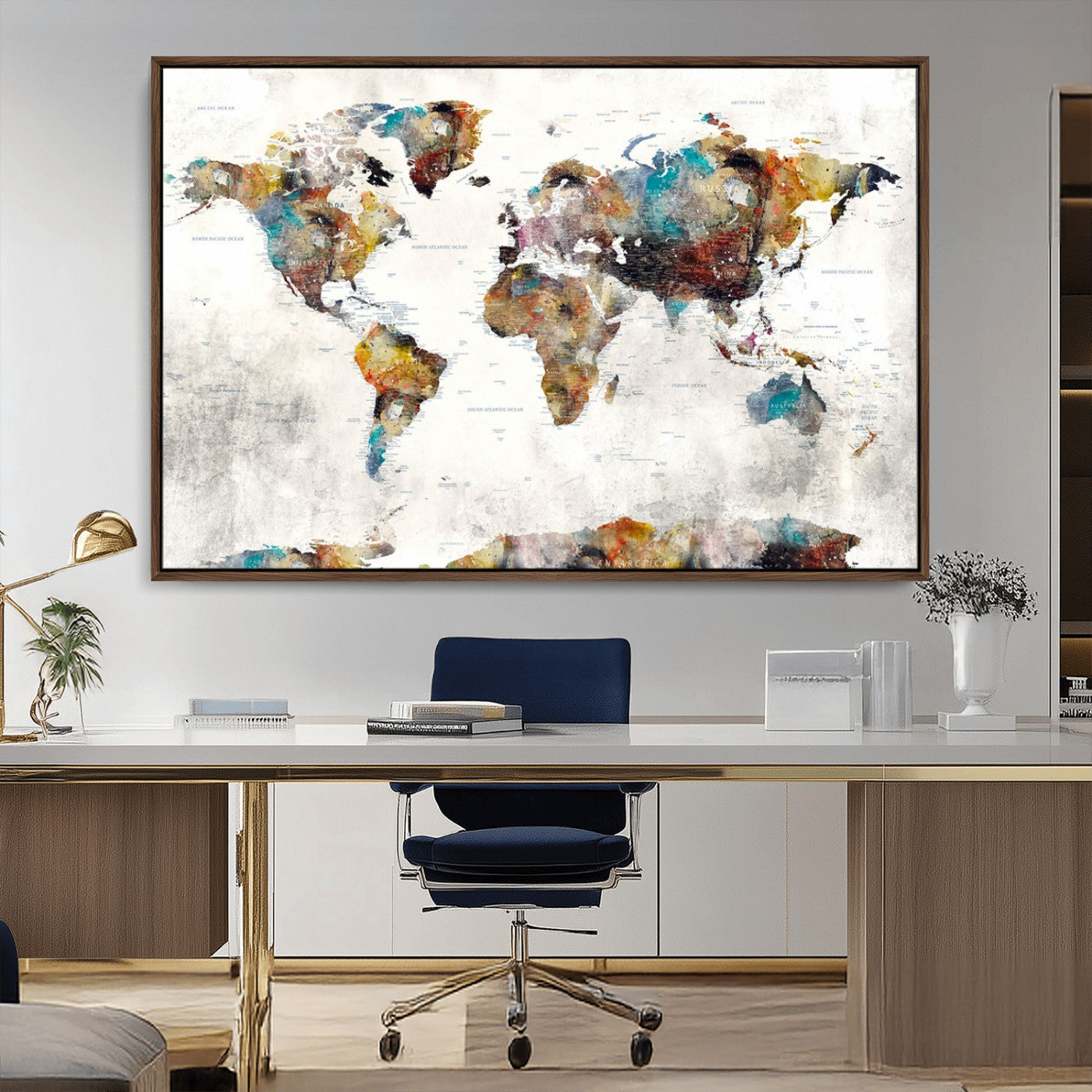 MGV-FC-36X24 - Push Pin World Map Canvas Print – Framed Wall Art for Couples to Track Their Travels – Anniversary