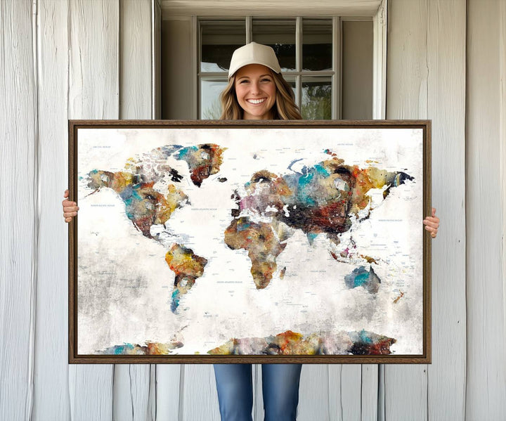 The Colorful World Map Wall Art Canvas Print adds vibrance to the space, ideal for geography lovers.