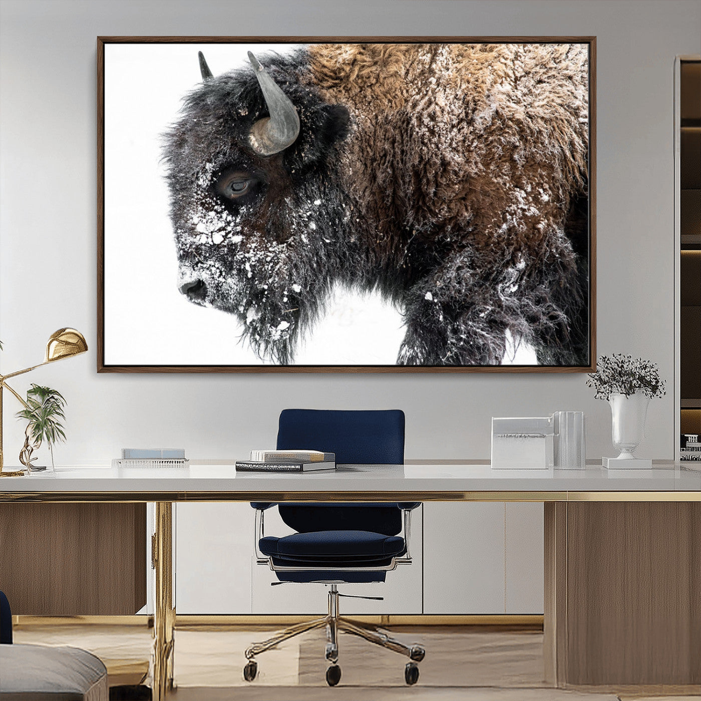 MGV-FC-36X24 - American Bison Wall Art Print | Buffalo Canvas Wall Art |  Framed and Ready to Hang Bison Print for Living Room or Office
