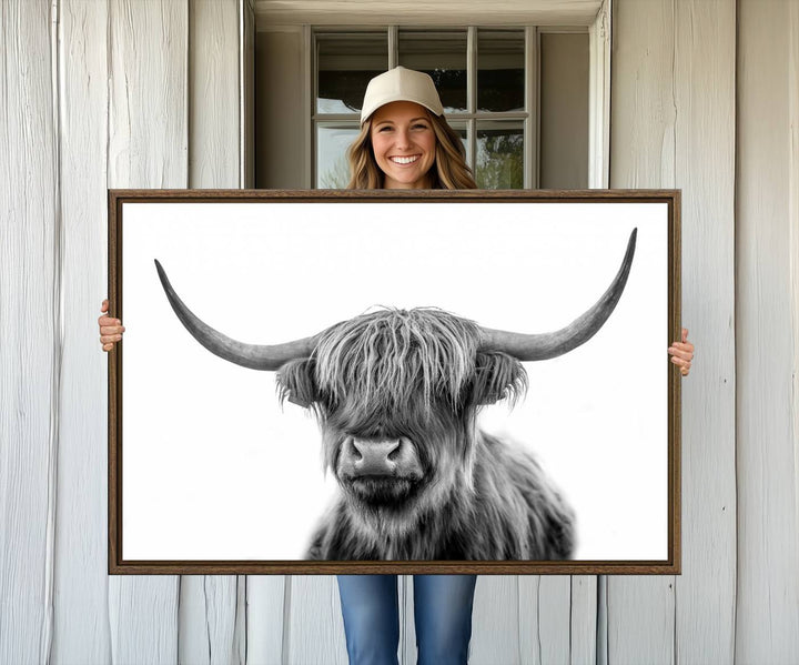 The Grayscale Scottish Highland Cow canvas is a museum-quality piece perfect for your dining room. Enjoy free shipping on this stunning artwork!.