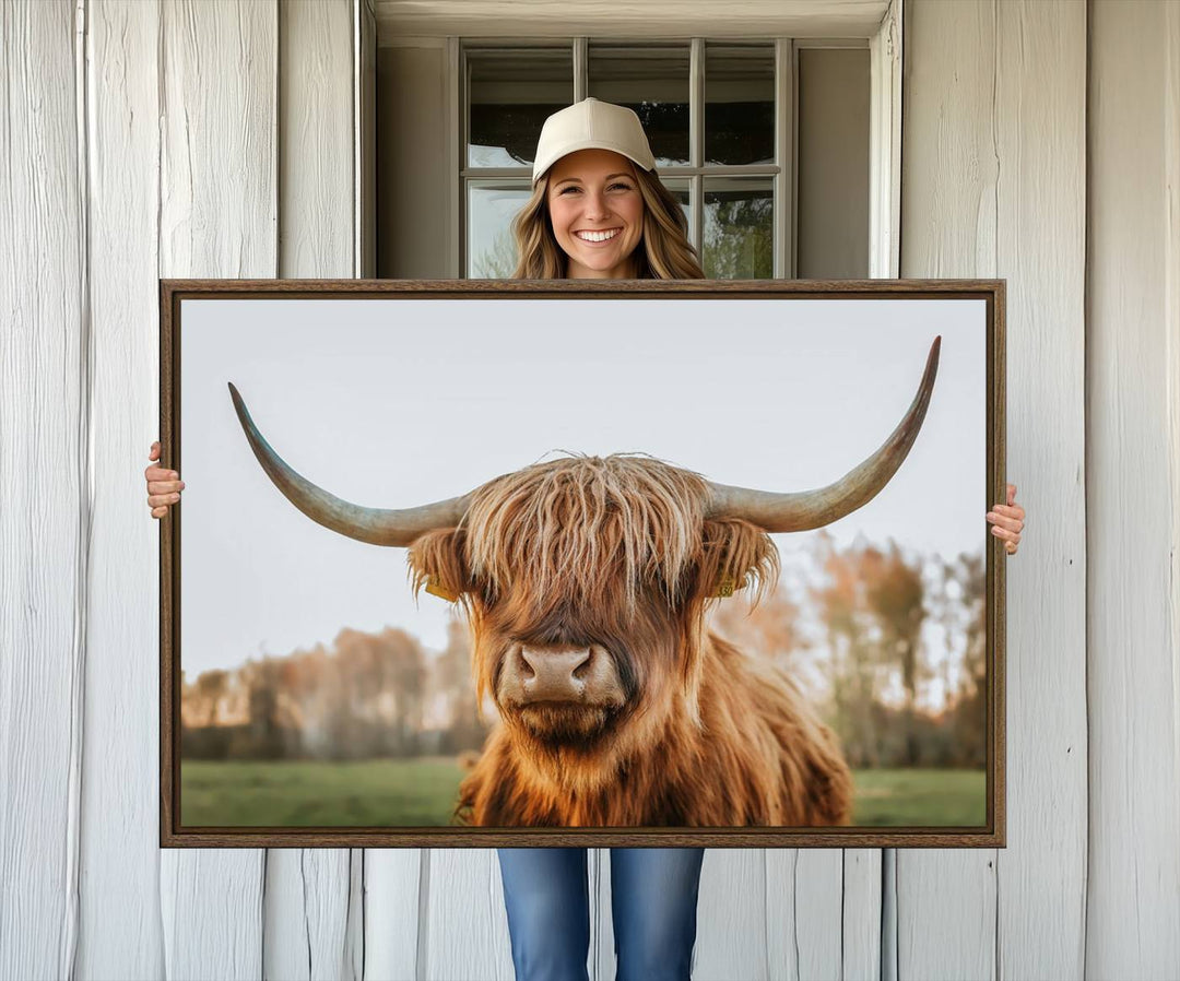 A dining room featuring a Highland Cow Animal Scottish Cattle canvas.