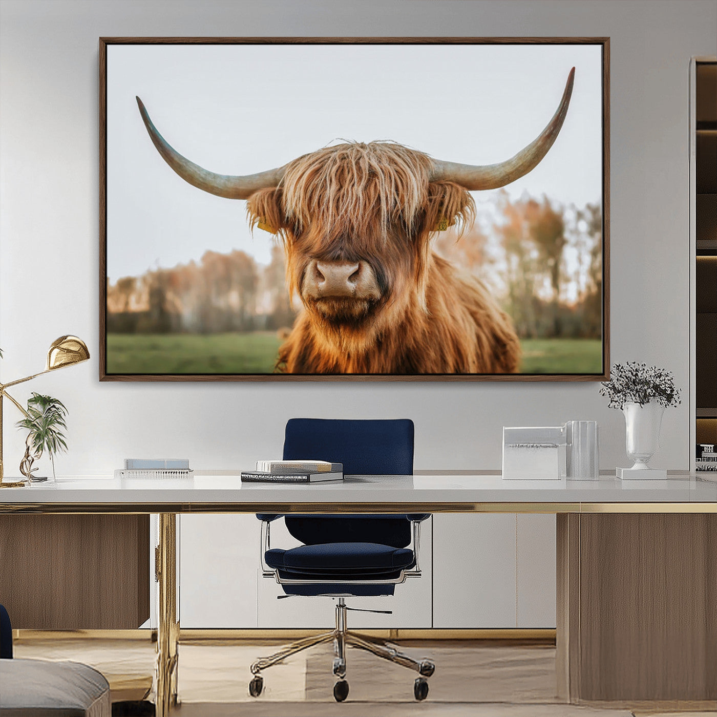 MGV-FC-36X24 - Highland Cow Animal Scottish Cattle Art Print Farmhouse Wall Art Canvas Print