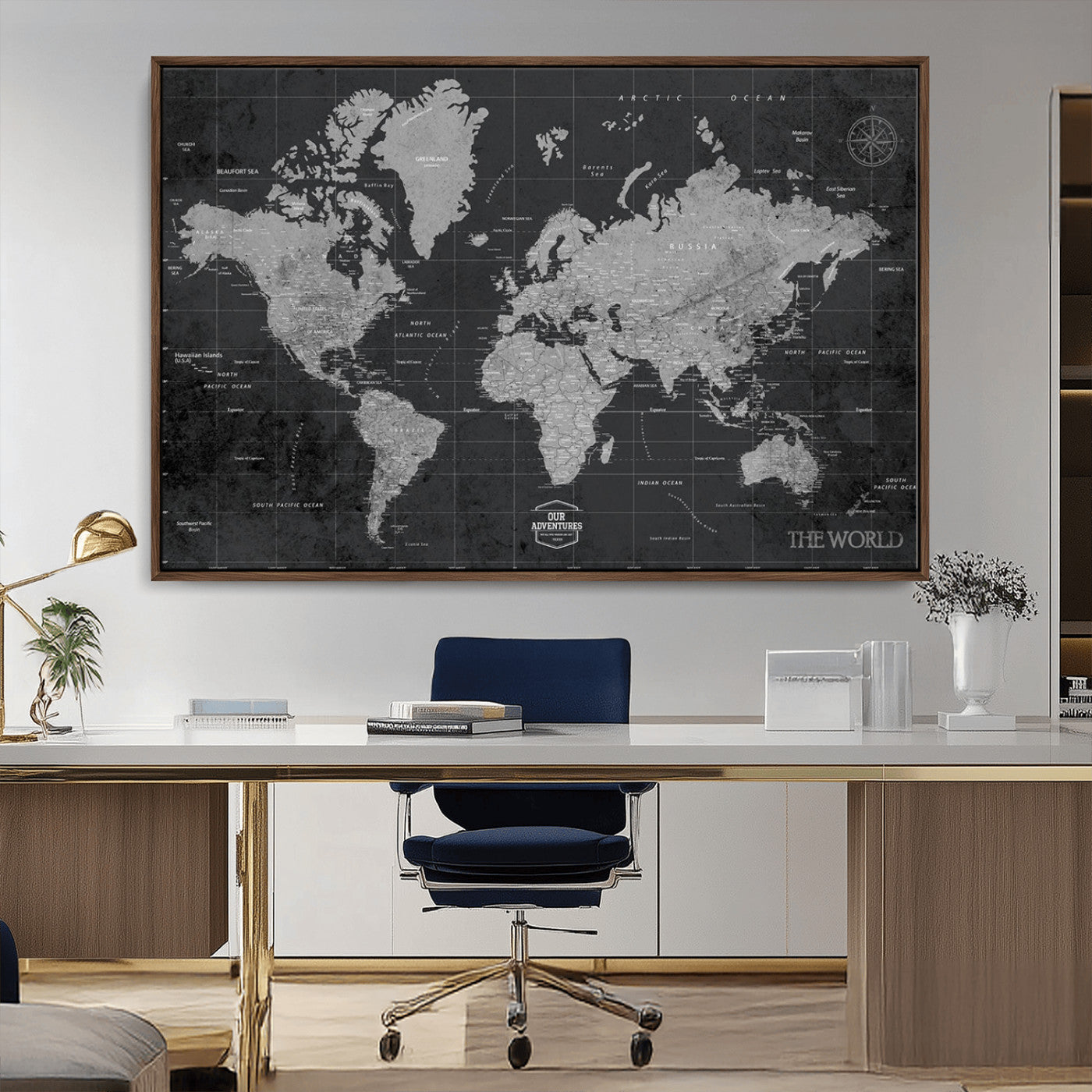 MGV-FC-36X24 - Push Pin World Map Canvas Print – Framed Wall Art for Couples to Track Their Travels – Anniversary