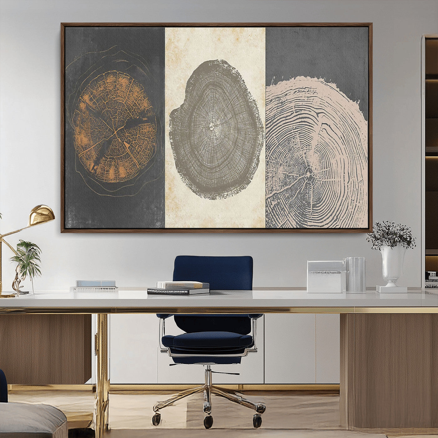 MGV-FC-36X24 - Boho Tree Ring Wall Art, Modern Minimalist Wood Grain Canvas, Tree Slice for Rustic Decor, Farmhouse Decor Giclee Canvas Print, Tree Ring Canvas Set