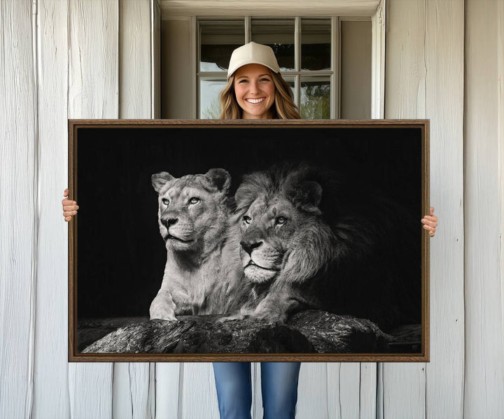 The Lion Couple Canvas Wall Art Print hangs prominently.