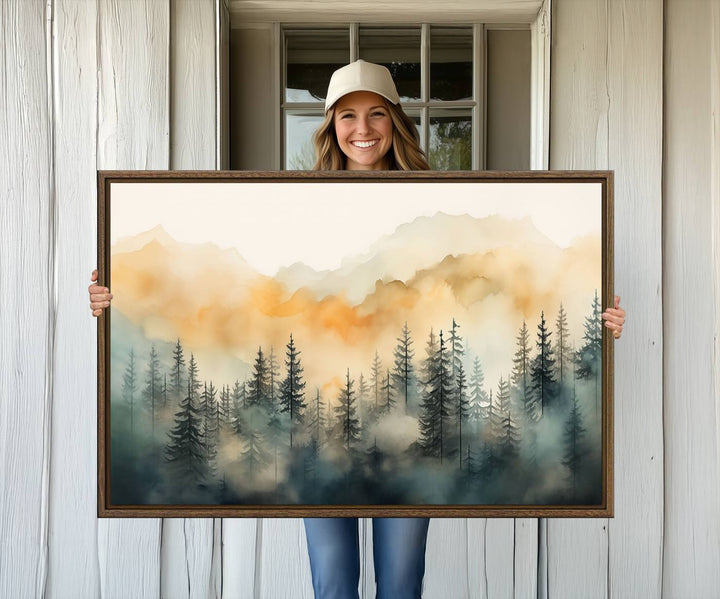 Abstract Forest Print - Mountain Wall Art showcasing a captivating design.