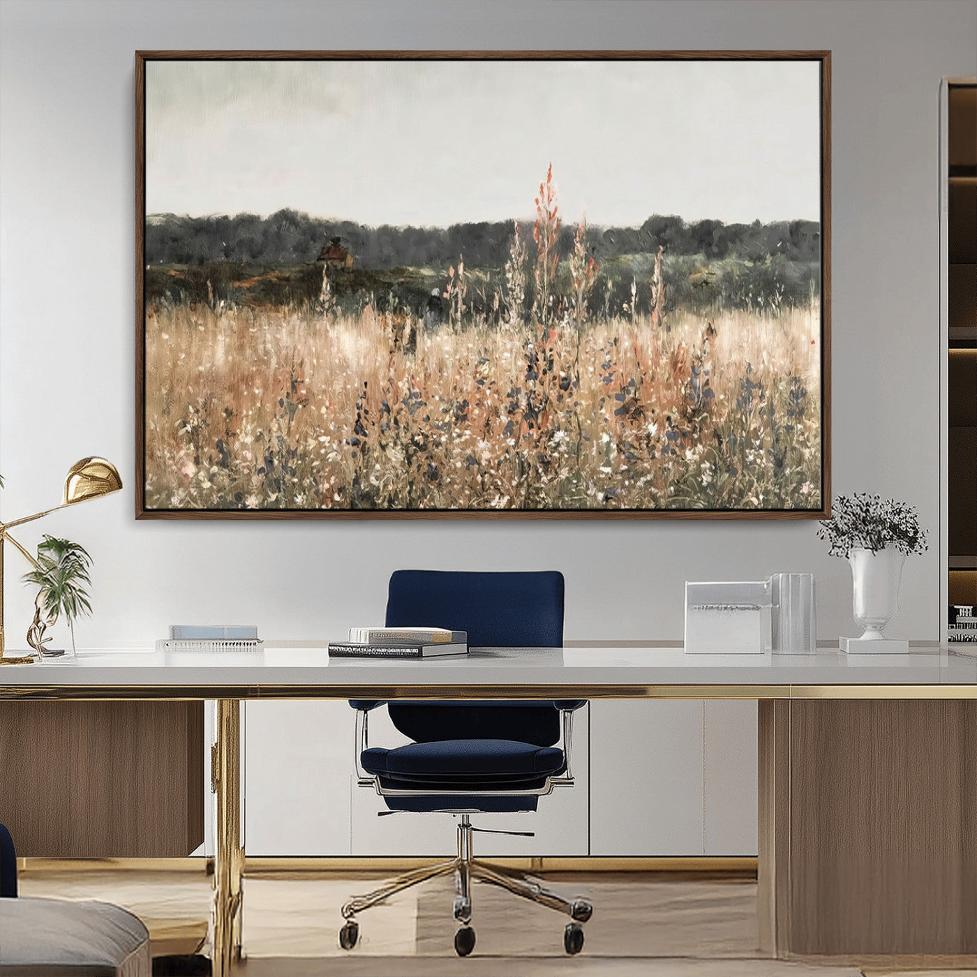 MGV-FC-36X24 - Abstract Wildflower Art Field Landscape Oil Painting Print, Country Field Wall Art - Framed Ready to Hang