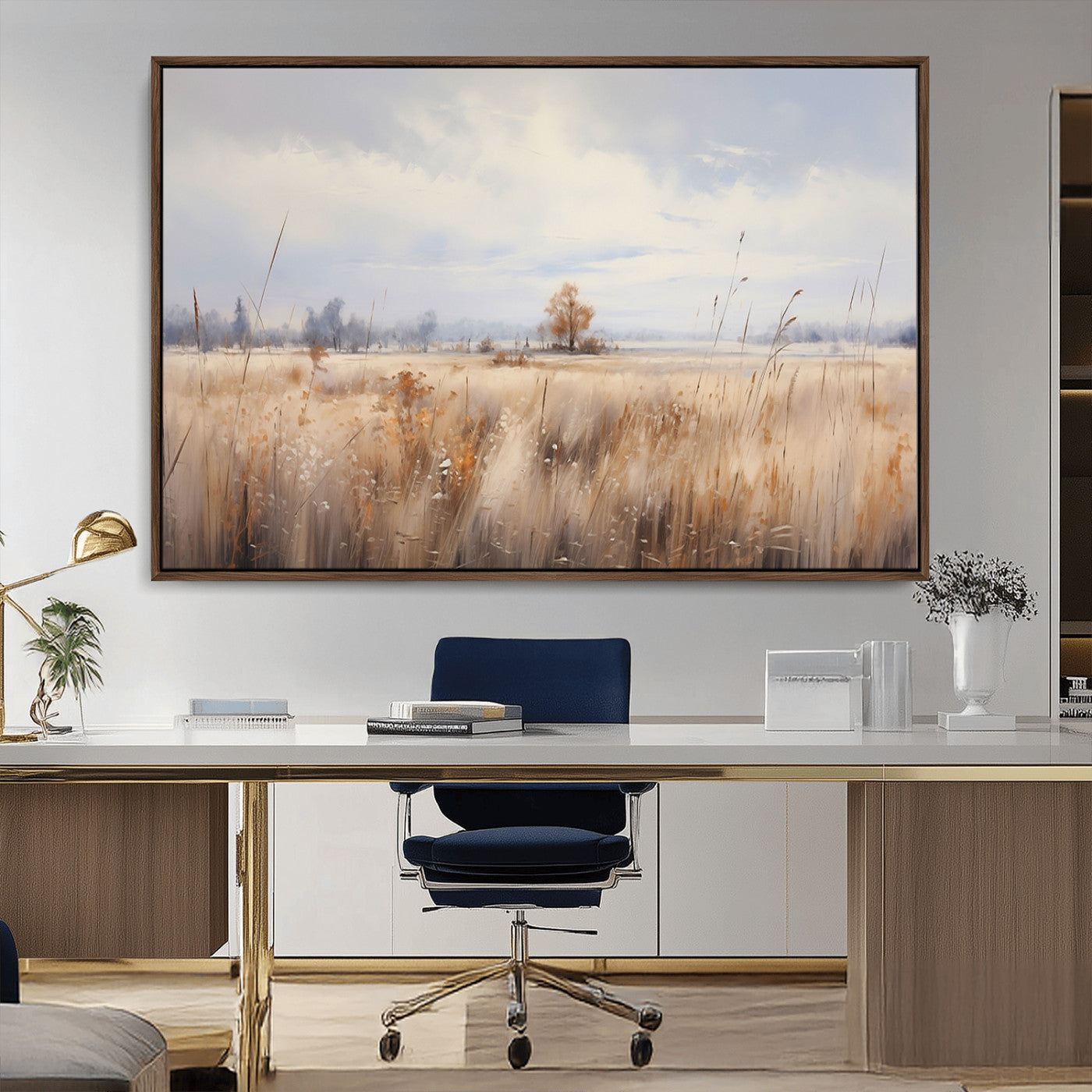 MGV-FC-36X24 - Golden Fields Wall Art Print Canvas – Serene Landscape of Nature’s Tranquility in Minimalist for