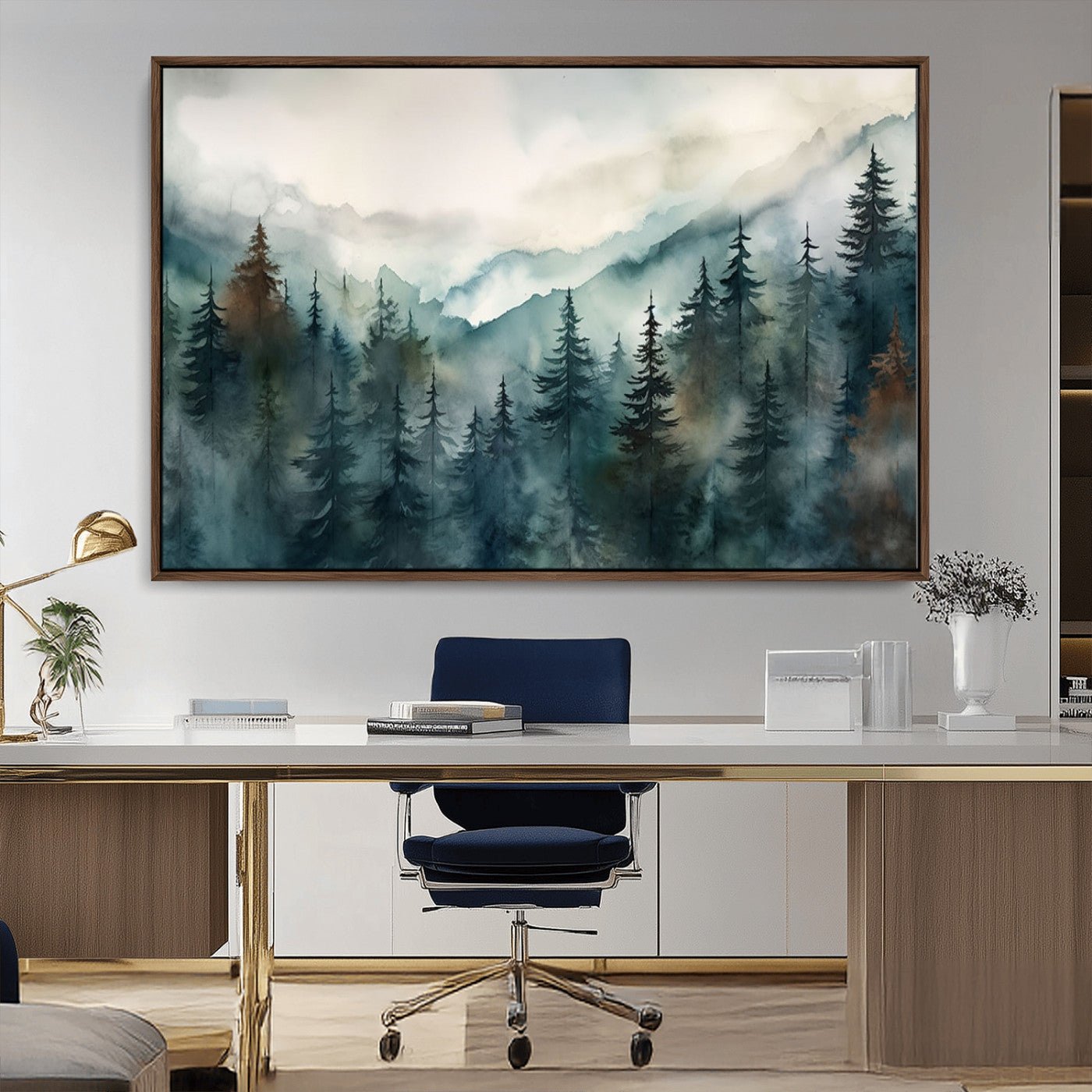 48468-MGV-CV-36X24-Serenity Forest Wall Art Canvas | Foggy Mountain Landscape Canvas Print for Living Room or Office | Nature-Inspired Woodland Decor