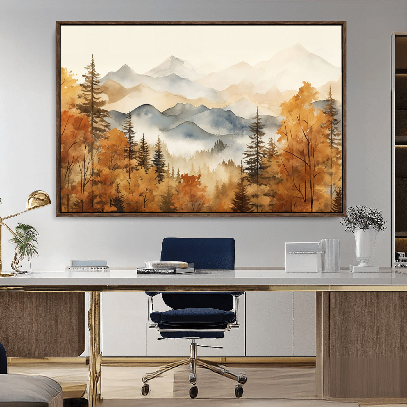 MGV-FC-36X24 - Golden Autumn Forest Wall Art | Mountain Landscape Canvas Print for Living Room or Bedroom | Large Wall Decor with Nature-Inspired Design