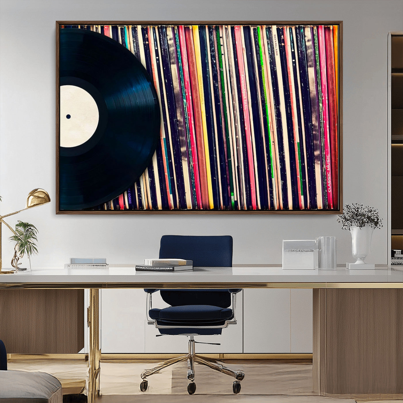 MGV-FC-36X24 - Vinyl Record and Album Collection Canvas Wall Art - Retro Music Decor for Living Room, Vintage Vinyl Lover’s Set