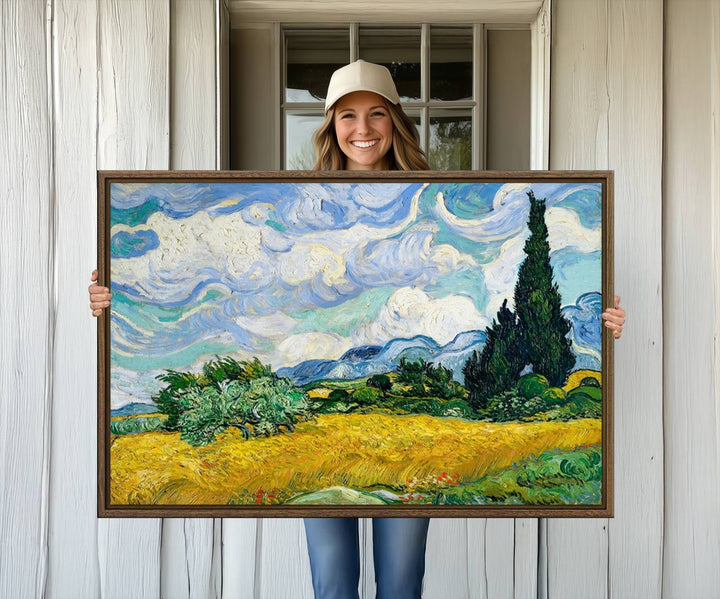 A kitchen featuring Wheatfield With Cypresses Van Gogh canvas wall art.