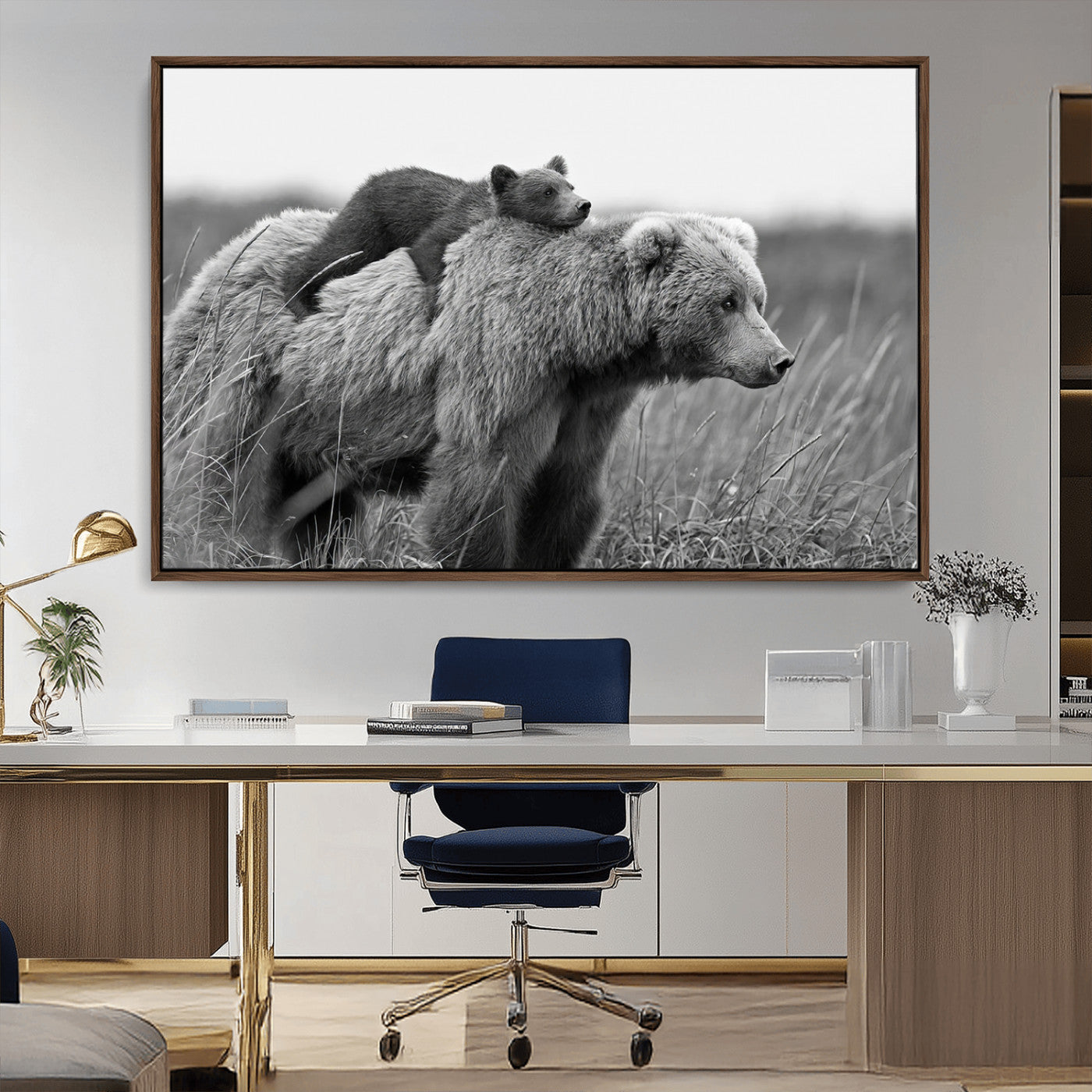 MGV-FC-36X24 - Bear and Cub Wall Art Canvas | 399 Bear Cub Wildlife-Inspired Animal Art for Living Room or Office | Grizzly Bear Print of Photography