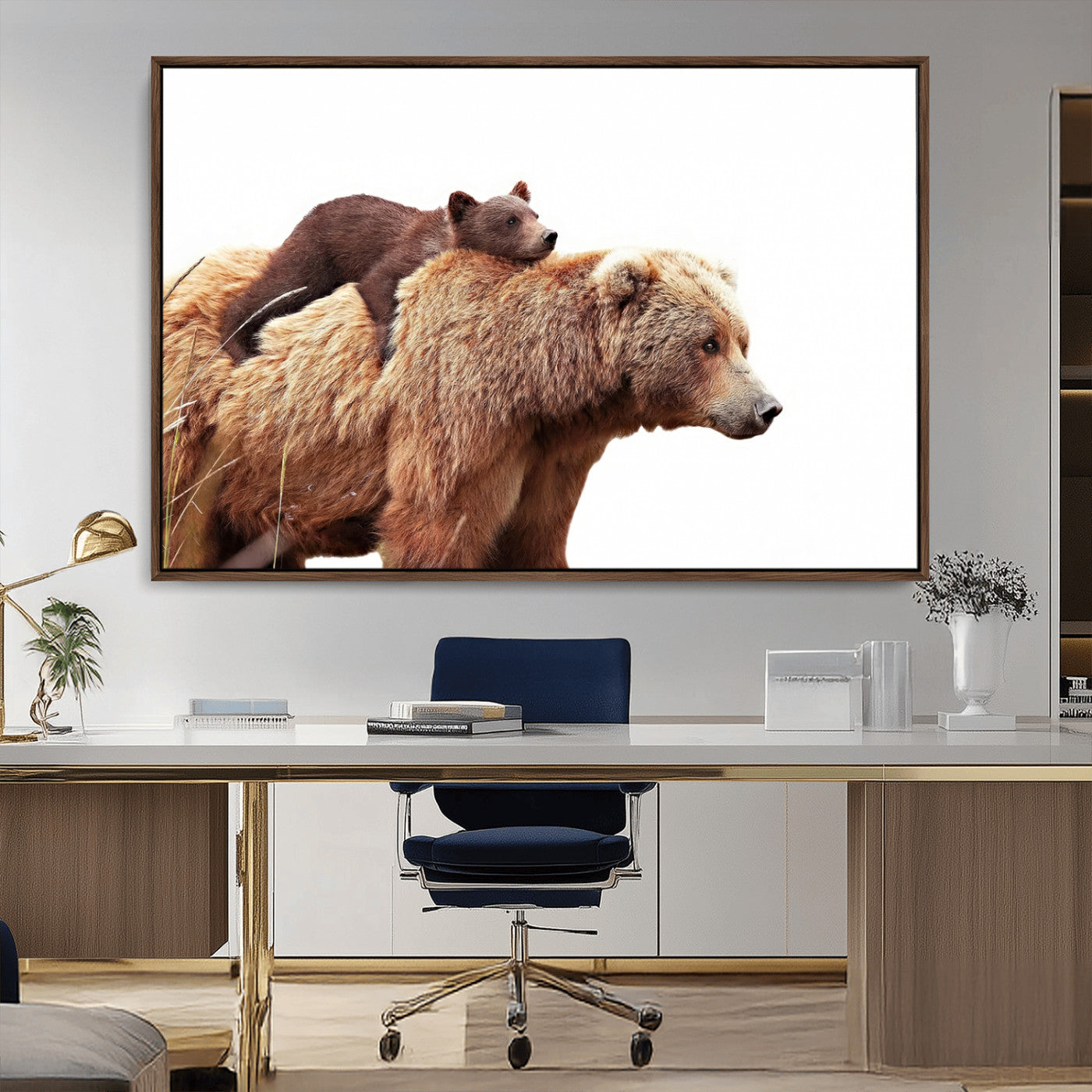 MGV-FC-36X24 - Mother and Baby Bear Canvas Wall Art - Adorable Wildlife Animal Print, Cozy Rustic Decor for Living Room,