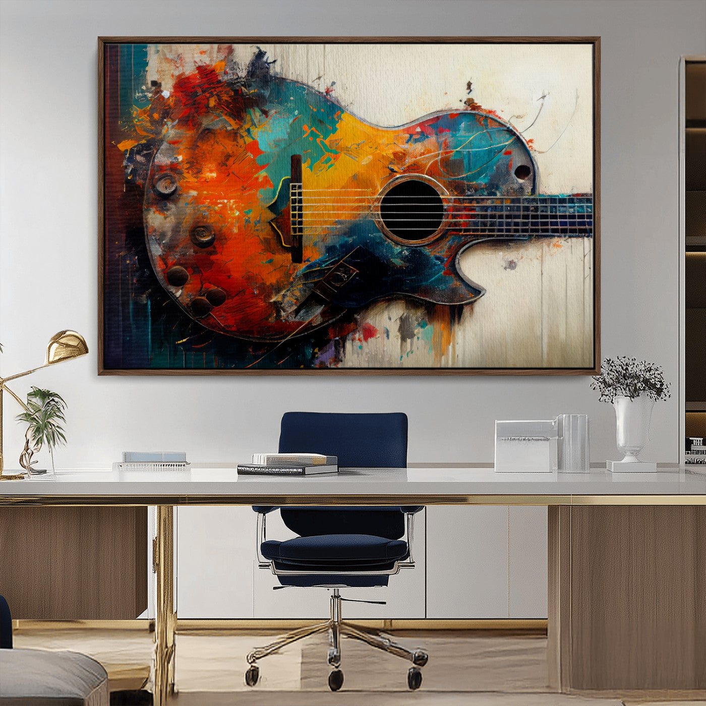MGV-FC-36X24 - Abstract Guitar Wall Art Canvas | Vibrant Music-Inspired Art for Living Room or Studio | Colorful Music Decor Canvas Print