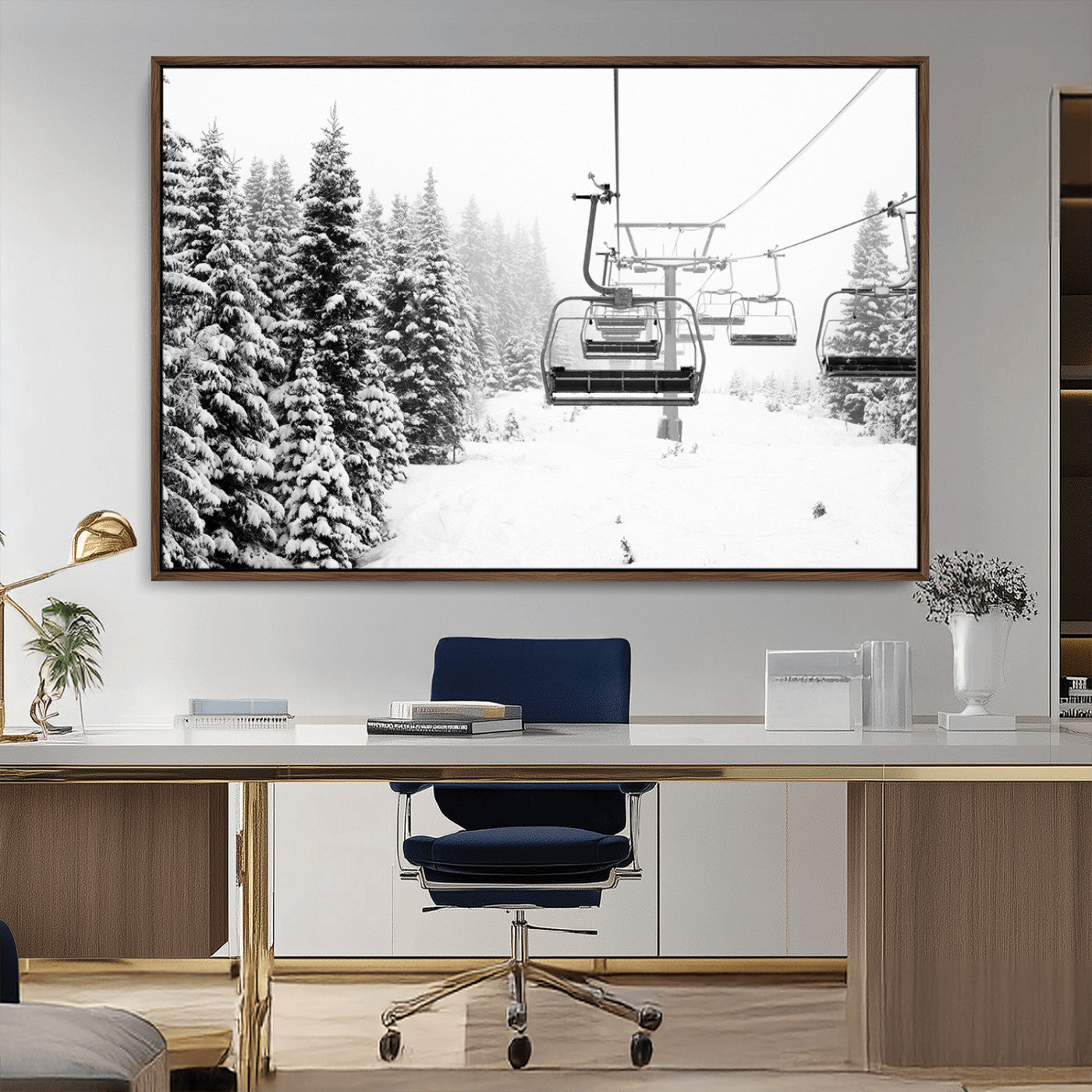 MGV-FC-36X24 - Ski Wall Art - Ski Lift Wall Art Canvas Print Snow Covered Spruce Trees Winter Wall Art Ski Skier Gift Ski Resort Canvas Wall Art