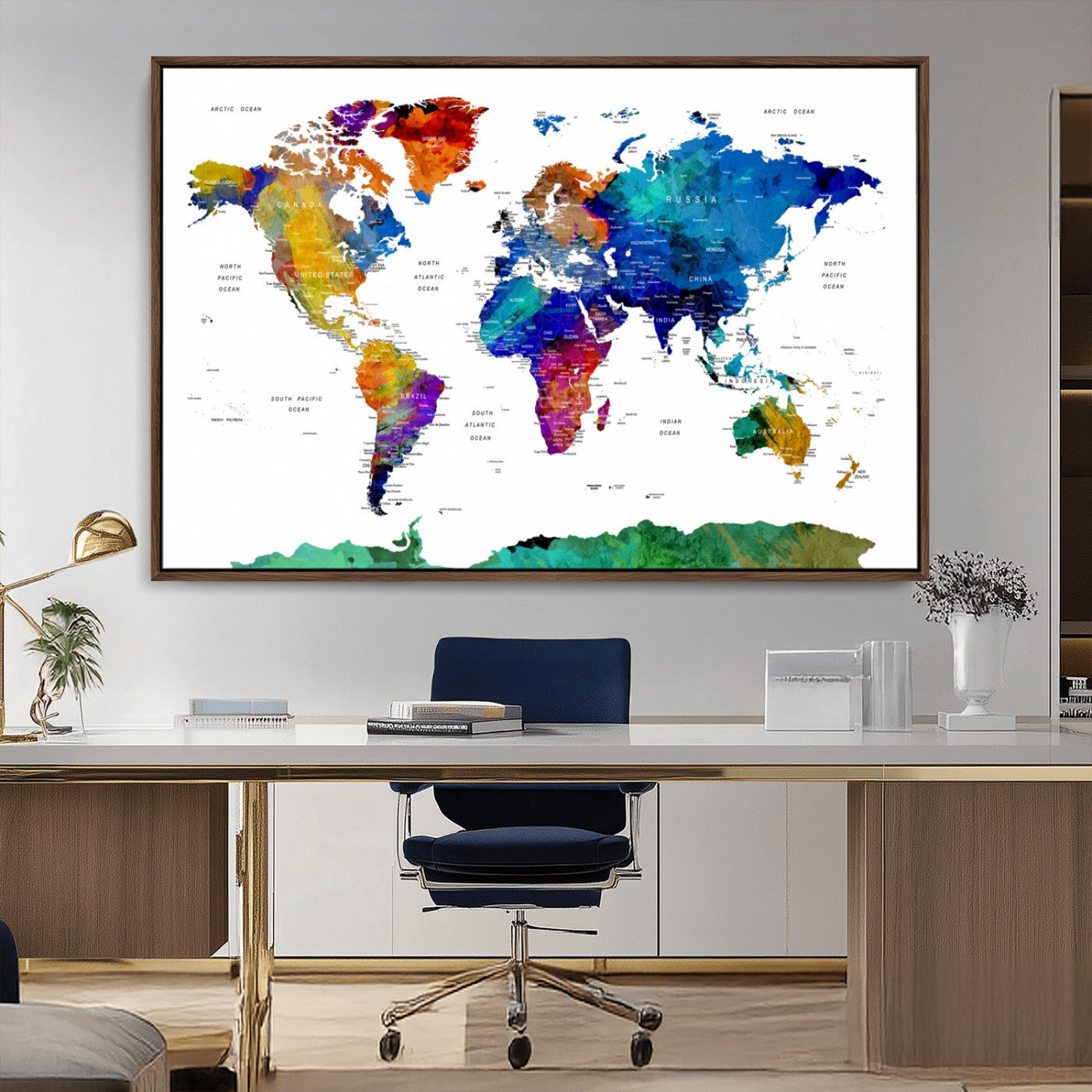 -Push Pin World Map Canvas Print – Framed Wall Art for Couples to Track Their Travels – Anniversary