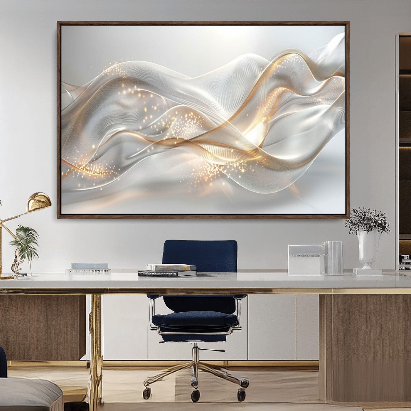 -Abstract art Grey and Gold Lines Wall Art