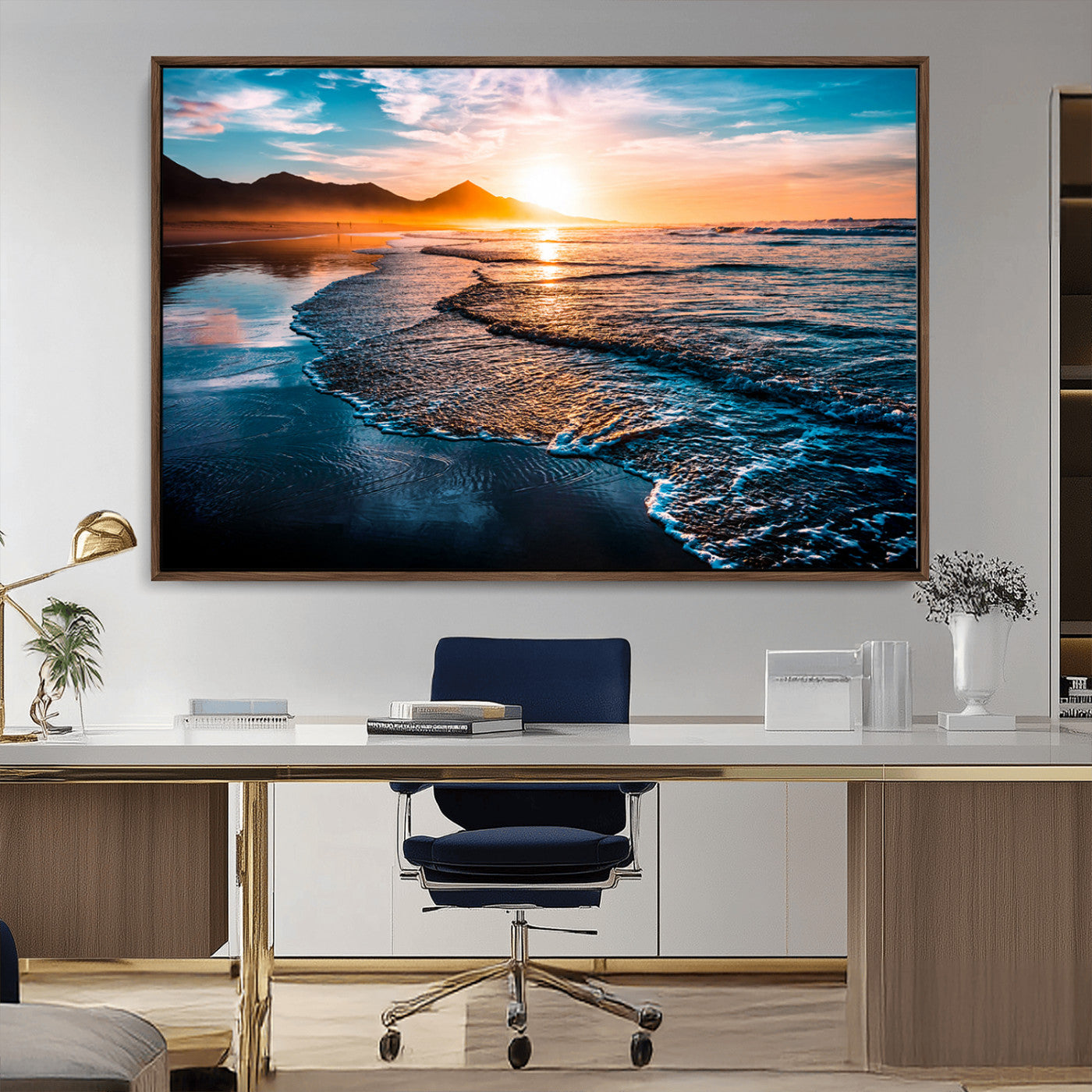 MGV-FC-36X24 - Beach Ocean Sunset on the Sea Wall Art Canvas, Beach Ocean Sunset Canvas Print