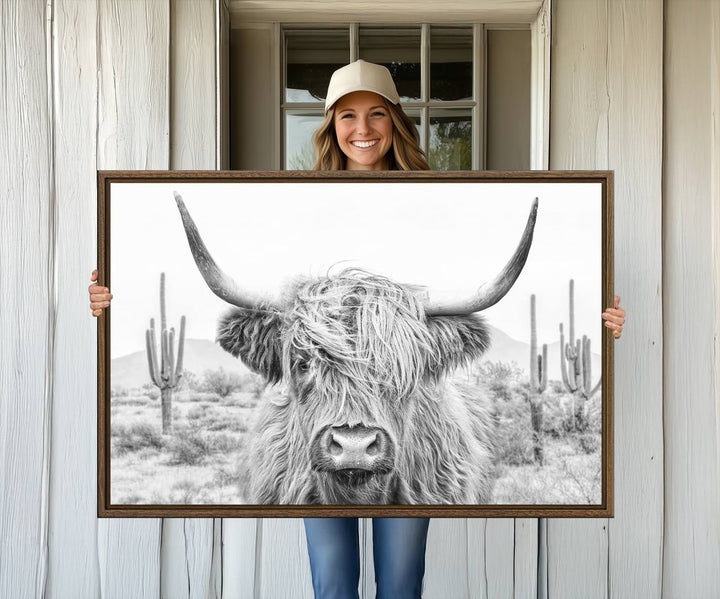 Enhance your kitchen with the Rustic Charm Cow Longhorn Bighorn Wall Art Canvas Print.