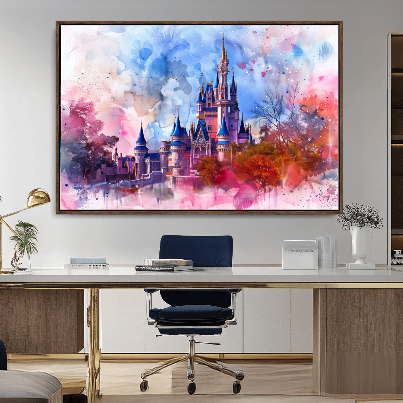 MGV-FC-36X24 - Disney Wall Art: Dreamy Watercolor Cinderella Castle Canvas Print