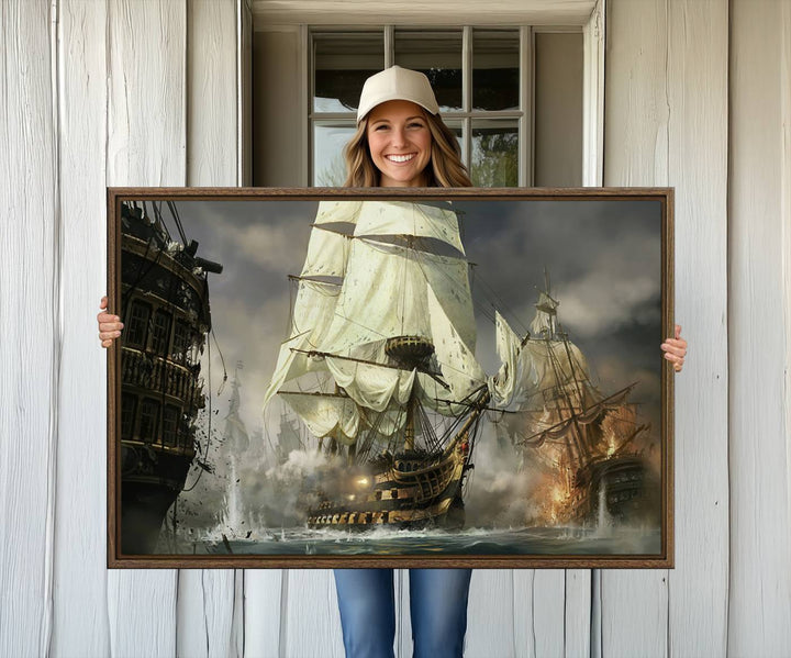 Featuring a dramatic Pirate Ship War Wall Art Canvas Print.